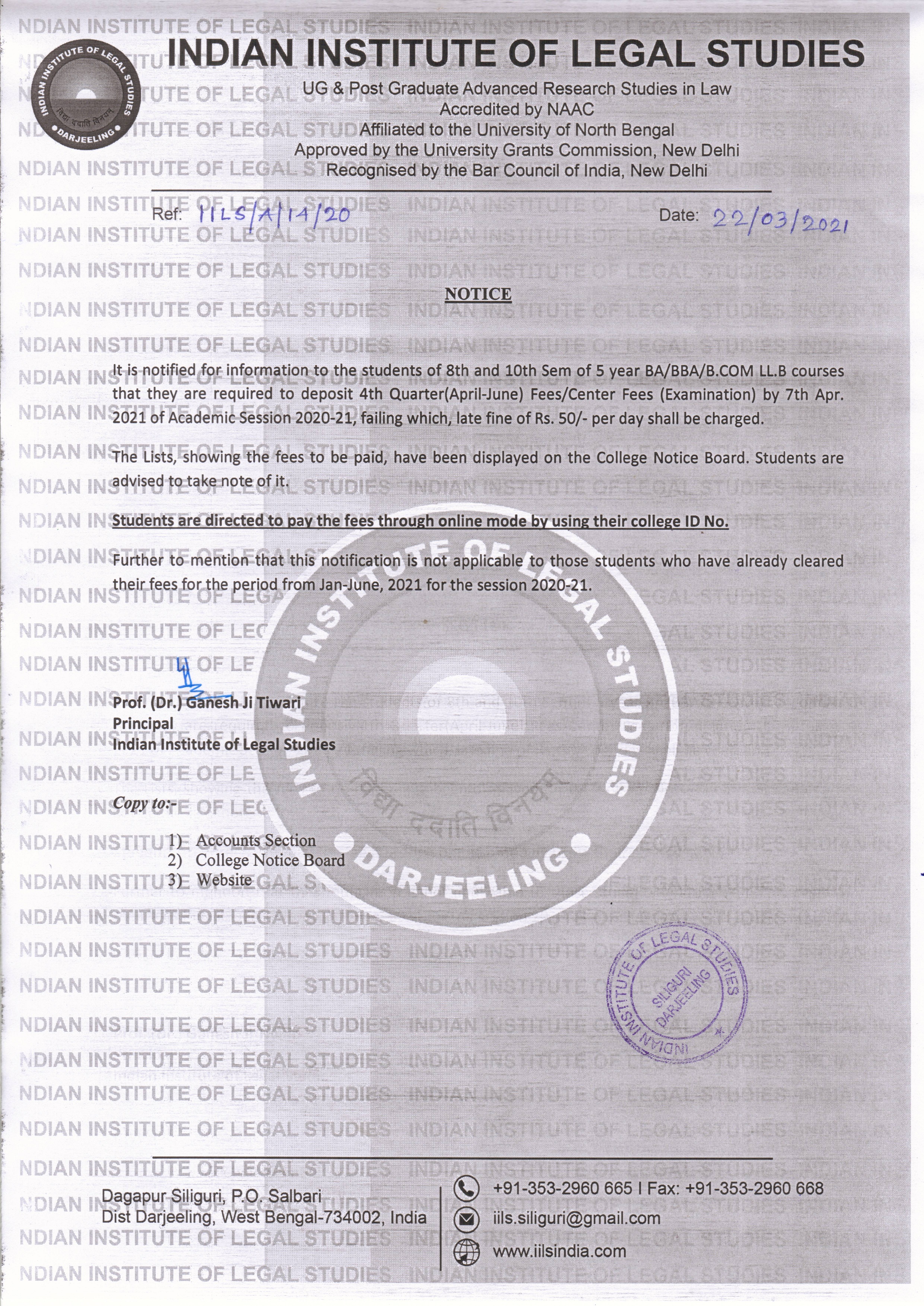 Notification for fee Payment